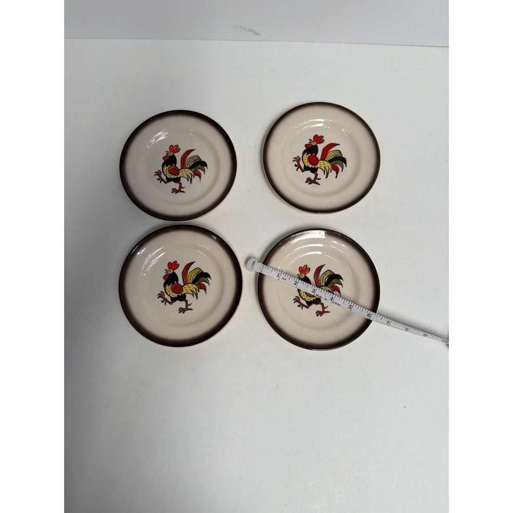 Set of 4 Vintage Metlox Poppytrail Red Rooster Bread and Butter Plates 6.5"